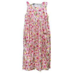 Vtg Laura Ashley Maxi Jumper Dress Cotton Button Back Pinafore Cottagecore